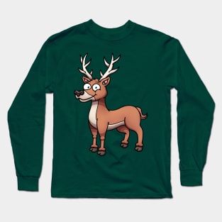 Happy Cartoon Male Deer Long Sleeve T-Shirt